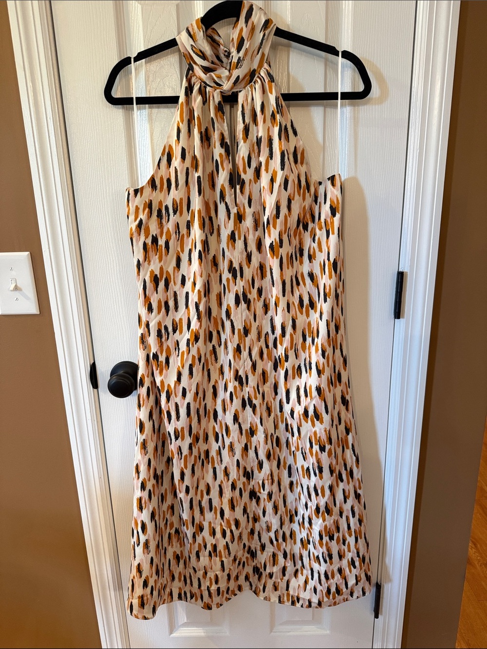Banana Republic Sleeveless Halter Animal Print Dress in Cream and Mustard